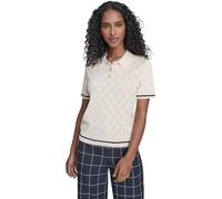 Tommy Hilfiger Women's Short Sleeve Johnny Collar Polo Sweater, Whitecap/Midnight, X-Small