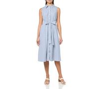 Tommy Hilfiger Womens Sleeveless Collared Button Front Tie Waist Midi Shirt Dress, Marina Blue/Bright White, 16