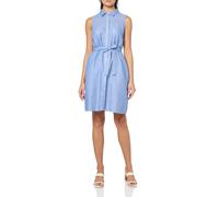 Tommy Hilfiger Women's Sleeveless Collared Button Front Tie Waist Mini Shirt Dress Casual, Blue/Ivory, 18
