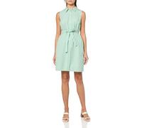 Tommy Hilfiger Womens Sleeveless Collared Button Front Tie Waist Mini Shirt Dress, Fern Green/Bright White, 18