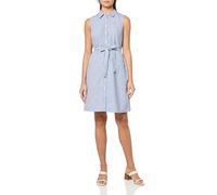 Tommy Hilfiger Women's Sleeveless Collared Button Front Tie Waist Mini Shirt Dress, Marina Blue/Bright White, 14