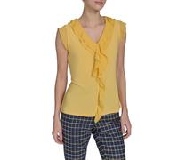 Tommy Hilfiger Women's Sleeveless Mix Media Ruffle Front Blouse, Deep Maize, L