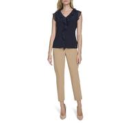 Tommy Hilfiger Women's Sleeveless Mix Media Ruffle Front Blouse, Midnight, XL