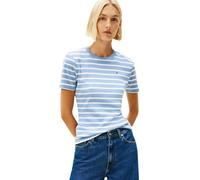 Tommy Hilfiger Women's Slim Cody C-NK SS WW0WW40587 S/S T-Shirt, Blue (Clear Water/Ecru STP), XL