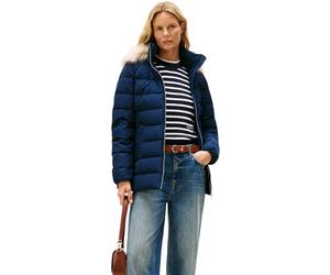 Tommy Hilfiger Women's Slim Down Puffer Jacket with Faux Fur Trim, Blue (Dark Night Navy), XL