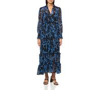 Tommy Hilfiger Women's Smocked Neck and Cuffs Tiered Skirt Long Sleeves Maxi Dress, Black/Blue, 10