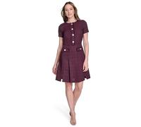 Tommy Hilfiger Women's Soft Hand Boucle Short Sleeve Button Front A-line Dress, Aubergine, 6