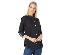 Tommy Hilfiger Women's Roll Tab Button Down Shirt, Black 01, XL