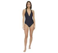 Tommy Hilfiger Women's Stretch Tummy Control Halter Neck One Piece Swimsuit, Sky Captain Ruched, 8