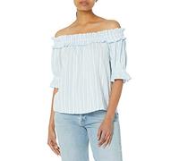 Tommy Hilfiger Women's Stripes Ruffles Off the Shoulder Casual, Blue/White, XS
