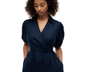 Tommy Hilfiger Women's Sumr Linen Wrap LNG Midi DRS WW0WW51011 Wrap Dress, Blue (Dark Night Navy), 38