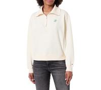 Tommy Hilfiger Women's TH SCRIPT HALF ZIP TERRY SWTSHRT WW0WW49470 Half Zip Sweatshirt, BEIGE (Calico), XS