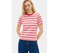 Tommy Hilfiger Women's Th Script Reg C-Nk Ss Tee Preppy Stripe Bonita Pink Fireworks | Size: Small Tommy Hilfiger Pink S