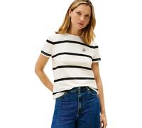 Tommy Hilfiger Women's TH Script REG C-NK SS TEE WW0WW47809 S/S T-Shirt, Beige (Calico/Black STP), XL