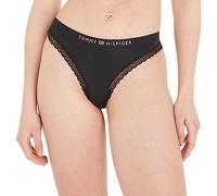 Tommy Hilfiger Women's TH Tonal Logo Lace Thong, Black - Size: 10/None