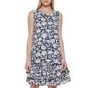 Tommy Hilfiger Womens Women's Sleeveless Double Flounce Shift, Sky Captain/Ivory, 10
