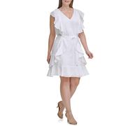 Tommy Hilfiger Womens Women's Sleeveless Ruffle Dress, White, 22 Plus