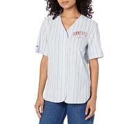 Tommy Hilfiger Women's Woven Baseball Button Up Striped Shirt, Sky Captain, XS