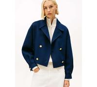 Tommy Hilfiger Wool Rich Collared Cropped Tailored Peacoat Navy