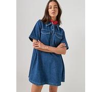 Tommy Jeans A-Line Mini Denim Short Sleeve Shift Dress, Blue, Size L, Women Blue
