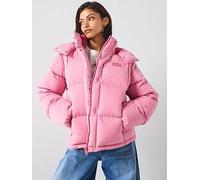 Tommy Jeans Alaska Grid Down Coat, Pink, Size Xl, Women Pink