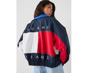 Tommy Jeans Back Logo Regatta Oversized Windbreaker, Blue, Size Xs, Women Blue