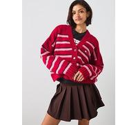 Tommy Jeans Badge Detailed Striped Fluffy Cardigan, Multi, Size L, Women Print