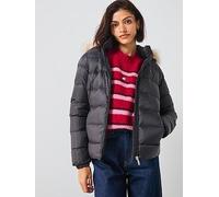 Tommy Jeans Basic Faux Fur Hooded Down Coat, Black, Size Xl, Women Black
