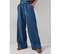 Tommy Jeans Chambray Denim Loose Drawstring Trousers, Blue, Size M, Women Blue
