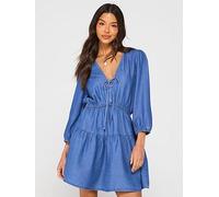 Tommy Jeans Chambray Mini Dress - Blue, Blue, Size Xl = Uk 14, Women Blue