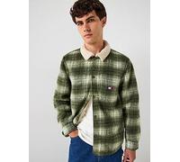 Tommy Jeans Check Teddy Overshirt, Dark Green, Size L, Men Dark Green