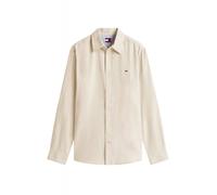 Tommy Jeans DM22761 Regular Fit Linen Cotton Blend Small Flag Logo Shirt - Beige