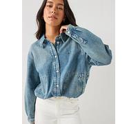 Tommy Jeans Drawstring Hem Relaxed Denim Jacket With Linen, Blue, Size Xs, Women Blue