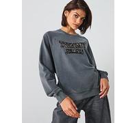 Tommy Jeans Leopard Slogan Varsity Crew Sweater, Black, Size Xl, Women Black