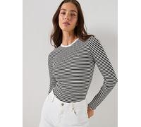 Tommy Jeans Long Sleeve Lettuce Edge Rib Stripe Top, Black, Size Xl, Women Black