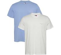 Tommy Jeans Men’s 2 Pack Linear Chest Short Sleeve Round Neck T-Shirts, Multicolor (Colorado Blue/Ecru), XS
