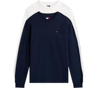 Tommy Jeans Men’s 2 Pack Round Neck Slim Long Sleeve Tops, Multicolor (Dark Night Navy/Ecru), XS