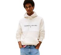 Tommy Jeans Men’s Linear Logo Hoodie, Off-White (Oat Marl Htr/Ecru), M