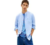Tommy Jeans Men’s Shirt Linen with Stand Collar, Blue (Blue Twilight), M