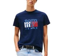 Tommy Jeans Men’s Short Sleeve Round Neck Slim Flag T-Shirt, Blue (Dark Night Navy), L