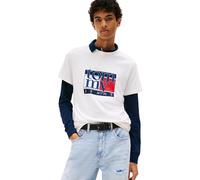 Tommy Jeans Men’s Short Sleeve Round Neck Slim Flag T-Shirt, Off-White (Ancient White), M