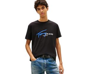 TOMMY JEANS Men’s Short Sleeve Signature Regular Fit T-Shirt, Black (Black), M