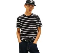 Tommy Jeans Men’s T-Shirt Short Sleeve Stripe with Logo, Black (Black Stripe), L