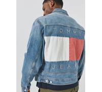 Tommy Jeans Mens Flag Archive Trucker Denim Jacket, Light Blue, Size M, Men Light Blue