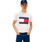 Tommy Jeans Men's Short Sleeve Cotton Graphic T-Shirts with Big Flag Logo Design, Ancient White, Large