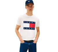 Tommy Jeans Men's Short Sleeve Cotton Graphic T-Shirts with Big Flag Logo Design, Ancient White, Medium