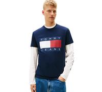 Tommy Jeans Men's Short Sleeve Cotton Graphic T-Shirts with Big Flag Logo Design, Dark Night Navy, XL