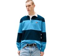 Tommy Jeans Men's Striped Lightweight Rugby Polo Shirt, Copenhagen Blue/Dark Night Navy, Large