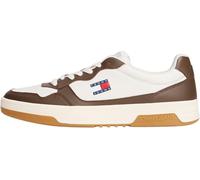 Tommy Jeans Men's TJM Cupsole Leather Ess Em0Em01443 Low Top, White (Ivory/Velvet Brown), 10 UK