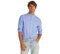 Tommy Jeans Men's TJM Linen Mix BND STP Shrt Ext Dm0Dm20893 L/S Shirt, Blue (Tempo Blue/Ecru), L